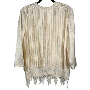VINTAGE Jessica McClintock Victorian Silk Pleated Floral Blouse Sz 8